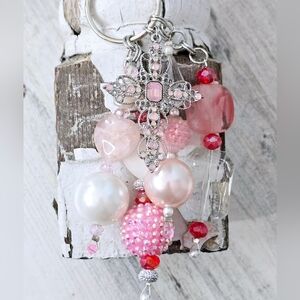 Handmade Pink Cross Purse Charm / Keychain